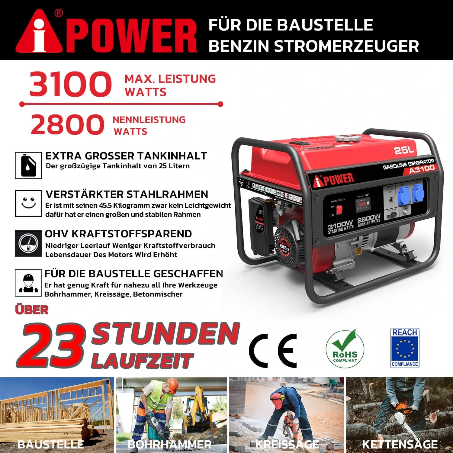 A-iPower Portable Generator - 2800 Watt Gasoline Powered