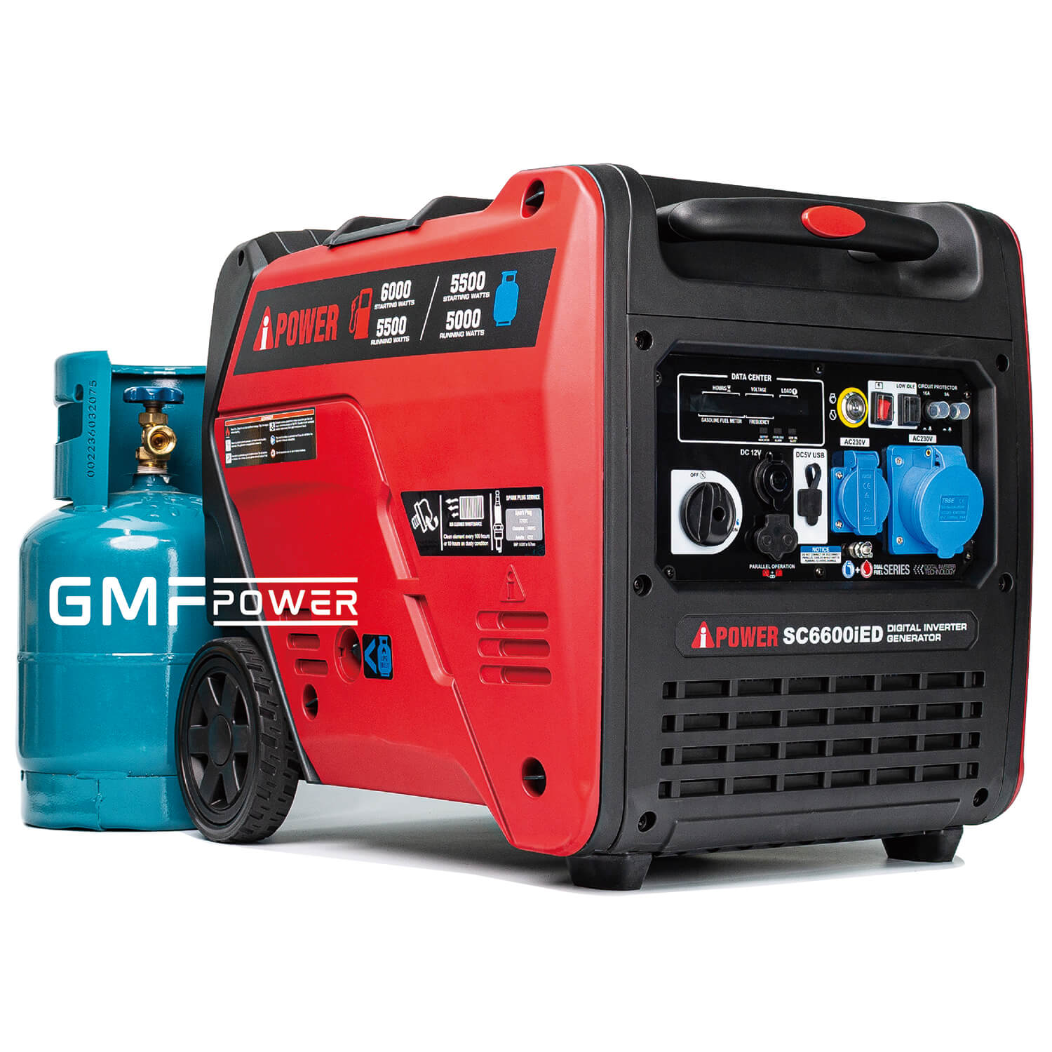 A-iPower Dual Fuel Petrol / LPG Inverter Generator - 6000 Watt Portable Super Quiet Gas Powered